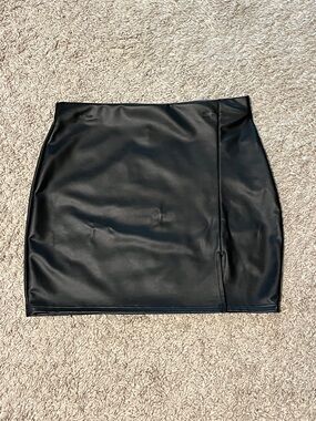 Windsor Black Faux Leather Mini Skirt with Side Slit